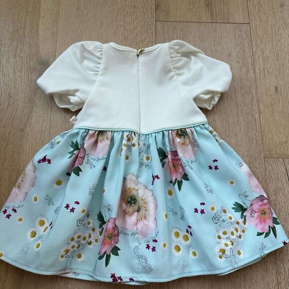 Ted Baker White Blue Floral Puff Sleeve Party Summer Dress Size 6-9 Months - Picture 6 of 8